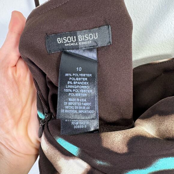 BISOU BISOU 90s Y2K Brown Blue Cheetah Print Dress Size 10 Funky Retro Vintage - Picture 7 of 10